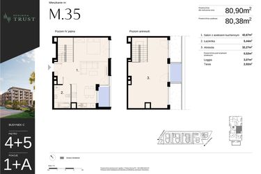 Rzut - Mieszkanie na sprzedaż 1 pokój o powierzchni 80,9 m² - numer C - M.35 w Dzielnica Trust - etap I