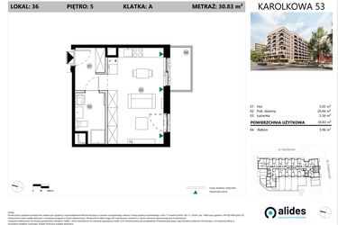 Rzut - Mieszkanie na sprzedaż 1 pokój o powierzchni 30,83 m² - numer A.05.L.36 w ReVola