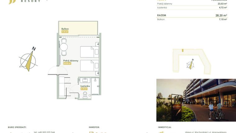 Rzut - Mieszkanie na sprzedaż 1 pokój o powierzchni 28,25 m² - numer H.2.41 w Harmony Resort