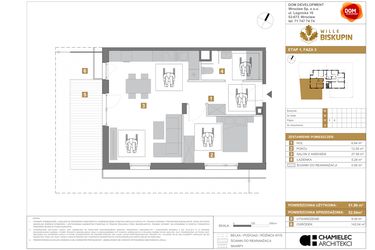 Rzut - Mieszkanie na sprzedaż 2 pokoje o powierzchni 52,94 m² - numer R2 w Wille Biskupin III