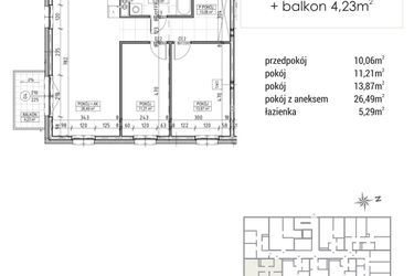 Rzut - Mieszkanie na sprzedaż 3 pokoje o powierzchni 66,92 m² - numer A2.02.25 w Zakątek Flora