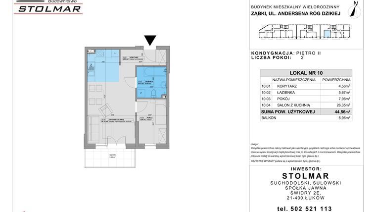 Rzut - Mieszkanie na sprzedaż 2 pokoje o powierzchni 44,56 m² - numer 10 w ANDERSENA I