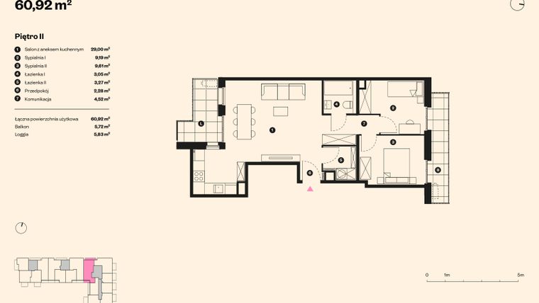 Rzut - Mieszkanie na sprzedaż 3 pokoje o powierzchni 59,76 m² - numer 15 w Sołtysowska