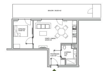 Rzut - Mieszkanie na sprzedaż 2 pokoje o powierzchni 43,26 m² - numer M17 w Zielona Marina - Apartamenty inwestycyjne