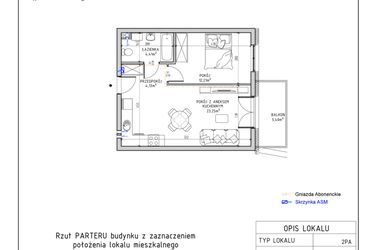 Rzut - Mieszkanie na sprzedaż 2 pokoje o powierzchni 44 m² - numer 2 w Harmonia bud. M3