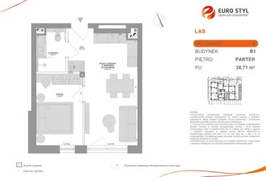 Rzut - Mieszkanie na sprzedaż 2 pokoje o powierzchni 38,54 m² - numer B1 4 w Las