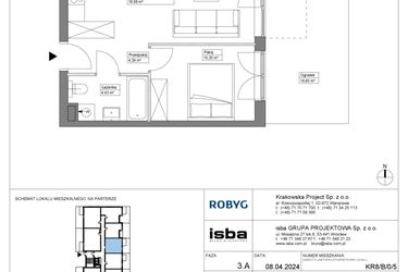 Rzut - Mieszkanie na sprzedaż 2 pokoje o powierzchni 39 m² - numer KR8/B/0/5 w Apartamenty Krakowska etap VIII