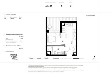 Rzut - Mieszkanie na sprzedaż 1 pokój o powierzchni 29,13 m² - numer A.M.26 w VIDOK