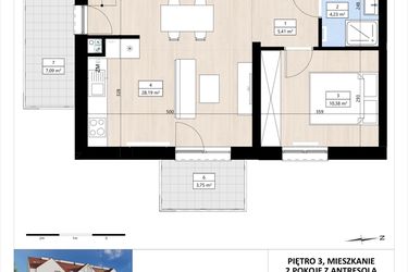 Rzut - Mieszkanie na sprzedaż 2 pokoje o powierzchni 59,23 m² - numer B4/3/35 w MONTANO