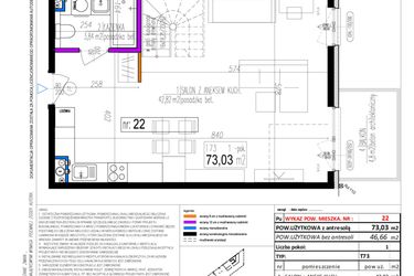 Rzut - Mieszkanie na sprzedaż 1 pokój o powierzchni 73,02 m² - numer 22 w Strumykowa