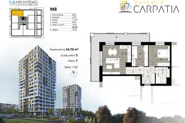 Rzut - Mieszkanie na sprzedaż 3 pokoje o powierzchni 54,7 m² - numer A2.8 w Osiedle Carpatia Etap II