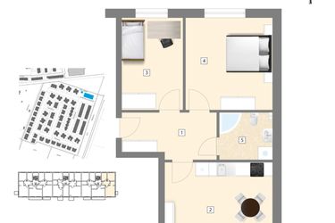 Rzut - Mieszkanie na sprzedaż 3 pokoje o powierzchni 63,55 m² - numer A6 w Błękitne Aleje Etap XV