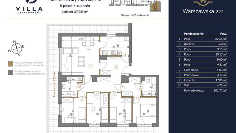 Rzut - Mieszkanie na sprzedaż 5 pokoi o powierzchni 101,77 m² - numer 35A w Warszawska 222