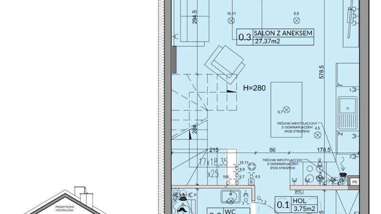 Rzut - Dom na sprzedaż 3 pokoje o powierzchni 72,53 m² - numer 97B w Nova Magdalenka 7 etap VII-VIII