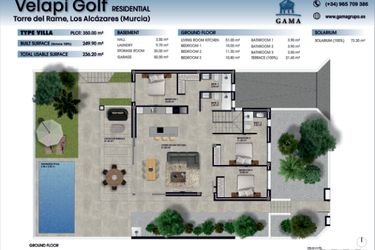 Rzut - Mieszkanie na sprzedaż 3 pokoje o powierzchni 350 m² - numer 18 w Velapi Golf - Murcja