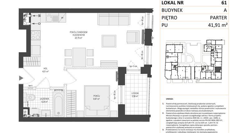 Rzut - Mieszkanie na sprzedaż 2 pokoje o powierzchni 41,9 m² - numer A.61 w Esencja