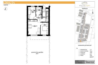 Rzut - Mieszkanie na sprzedaż 3 pokoje o powierzchni 50,07 m² - numer O3 w Villa Stoki (mieszkania)