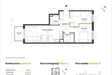 Rzut - Mieszkanie na sprzedaż 3 pokoje o powierzchni 57,29 m² - numer B/B/10 w Augustowska Vita