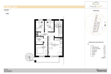 Rzut - Mieszkanie na sprzedaż 4 pokoje o powierzchni 54,96 m² - numer M2 w Villa Stoki (mieszkania)