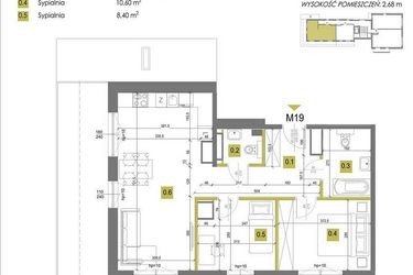 Rzut - Mieszkanie na sprzedaż 3 pokoje o powierzchni 59,4 m² - numer M19 w Mazowiecka 69