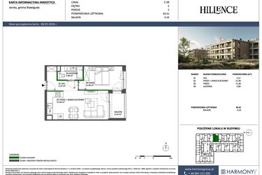 Rzut - Mieszkanie na sprzedaż 2 pokoje o powierzchni 43,41 m² - numer C-38 w Hillence etap 3