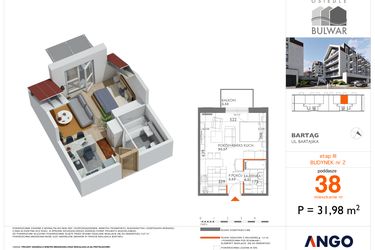 Rzut - Mieszkanie na sprzedaż 1 pokój o powierzchni 31,98 m² - numer 38 w Bulwar bud. 2