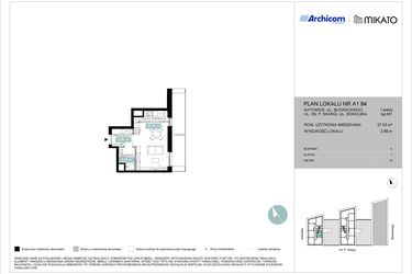 Rzut - Mieszkanie na sprzedaż 1 pokój o powierzchni 27,03 m² - numer A1 84 w Mikato