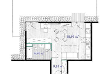 Rzut - Mieszkanie na sprzedaż 1 pokój o powierzchni 34,65 m² - numer A.00.01 w Do Wilgi