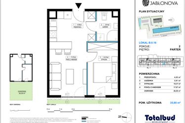 Rzut - Mieszkanie na sprzedaż 2 pokoje o powierzchni 35,9 m² - numer B.0.16 w Jabłonova