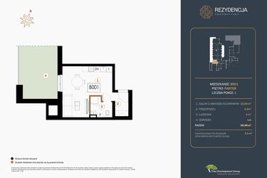 Rzut - Mieszkanie na sprzedaż 1 pokój o powierzchni 30,36 m² - numer B.001 w Rezydencja Śródmiejska