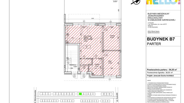 Rzut - Mieszkanie na sprzedaż 3 pokoje o powierzchni 54,35 m² - numer B7.1 w HELLO! KUKUŁKI bud. B