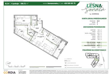 Rzut - Mieszkanie na sprzedaż 4 pokoje o powierzchni 108,72 m² - numer B.2.4 w Leśna Sonata
