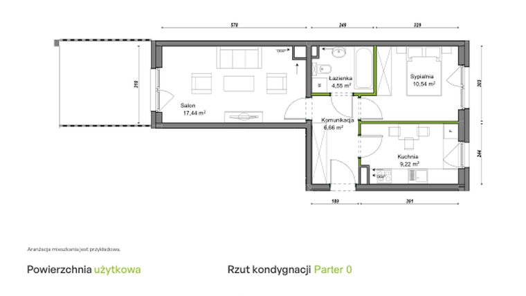 Rzut - Mieszkanie na sprzedaż 2 pokoje o powierzchni 48,41 m² - numer C2/H/03 w Orawska Vita