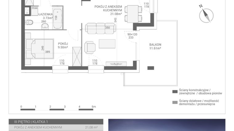 Rzut - Mieszkanie na sprzedaż 2 pokoje o powierzchni 40,92 m² - numer M19 w Apartamenty Przystań bud. F