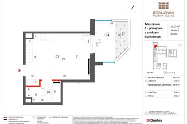 Rzut - Mieszkanie na sprzedaż 1 pokój o powierzchni 29,23 m² - numer 32 w Stalowa Form 43.45