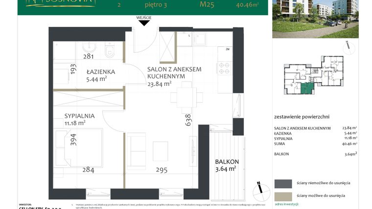 Rzut - Mieszkanie na sprzedaż 2 pokoje o powierzchni 40,46 m² - numer 2.M25 w Sosnovia