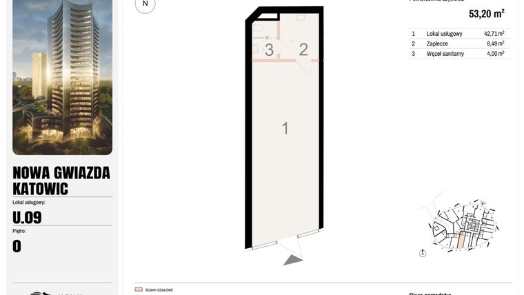 Rzut - Lokal użytkowy na sprzedaż 1 pokój o powierzchni 53,2 m² - numer U.09 w Nowa Gwiazda