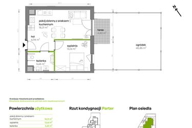 Rzut - Mieszkanie na sprzedaż 2 pokoje o powierzchni 44,06 m² - numer AA0006 w Ptasia Vita