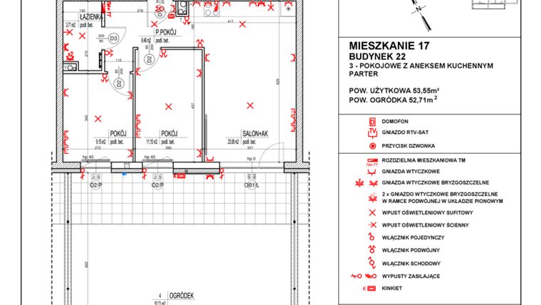 Rzut - Mieszkanie na sprzedaż 3 pokoje o powierzchni 53,55 m² - numer 17 w Osiedle 4 Pory Roku - Etap VIII