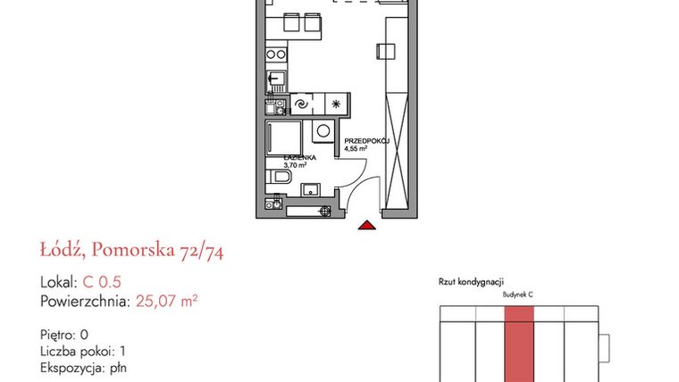 Rzut - Mieszkanie na sprzedaż 1 pokój o powierzchni 26,22 m² - numer C 0.5 w Melody Loft