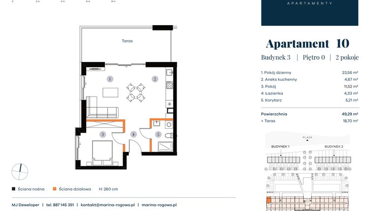 Rzut - Mieszkanie na sprzedaż 2 pokoje o powierzchni 49,29 m² - numer 10 w Apartamenty Marina Rogowo