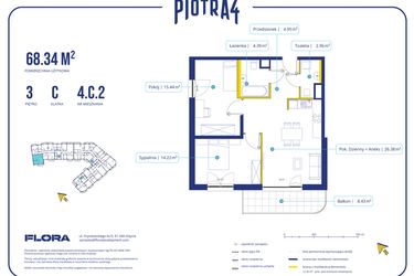 Rzut - Mieszkanie na sprzedaż 3 pokoje o powierzchni 68,34 m² - numer 4.C.2 w Piotra 4