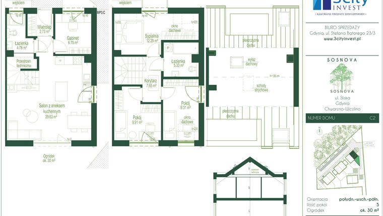Rzut - Dom na sprzedaż 5 pokoi o powierzchni 88,51 m² - numer C2 w Osiedle Sosnova