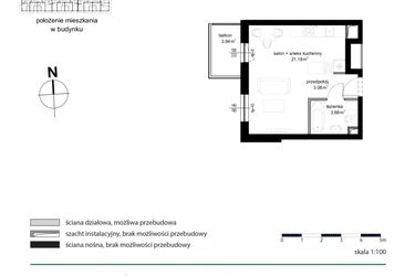 Rzut - Mieszkanie na sprzedaż 1 pokój o powierzchni 28,12 m² - numer M 143 w Kwietny Ogród
