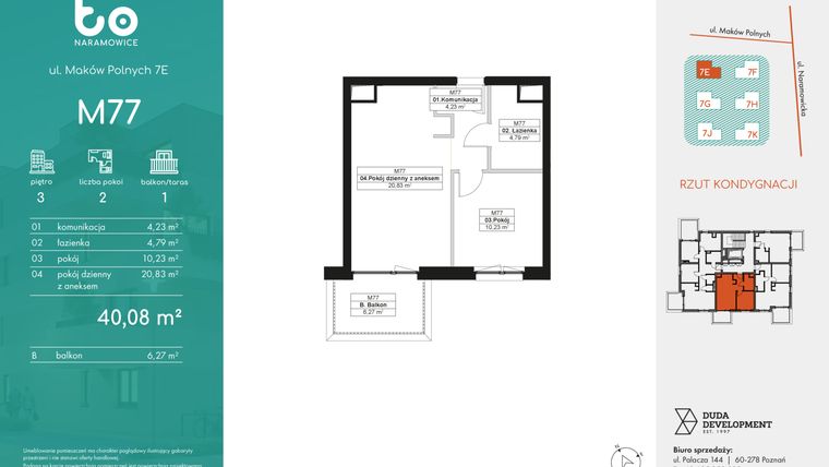 Rzut - Mieszkanie na sprzedaż 2 pokoje o powierzchni 40,08 m² - numer M77 w No To Naramowice