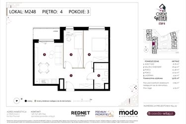 Rzut - Mieszkanie na sprzedaż 3 pokoje o powierzchni 53,5 m² - numer M248 w Osiedle Witaj etap II
