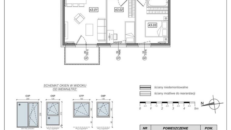 Rzut - Mieszkanie na sprzedaż 3 pokoje o powierzchni 54,66 m² - numer 7.A.43 w Urzeka bud. 6 i 7