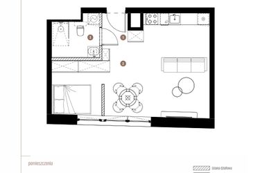 Rzut - Mieszkanie na sprzedaż 1 pokój o powierzchni 39,96 m² - numer LM.01.10.08 w Katowicka Residence