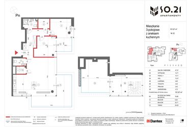 Rzut - Mieszkanie na sprzedaż 3 pokoje o powierzchni 101,67 m² - numer 32 w SO.21