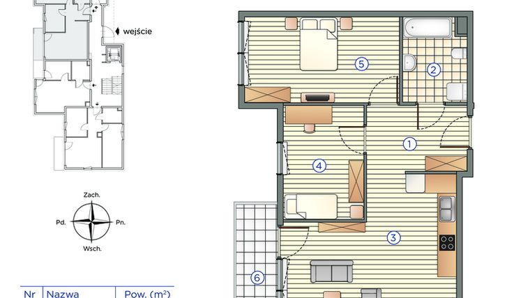 Rzut - Mieszkanie na sprzedaż 3 pokoje o powierzchni 55,46 m² - numer 3 w Pychowicka 27
